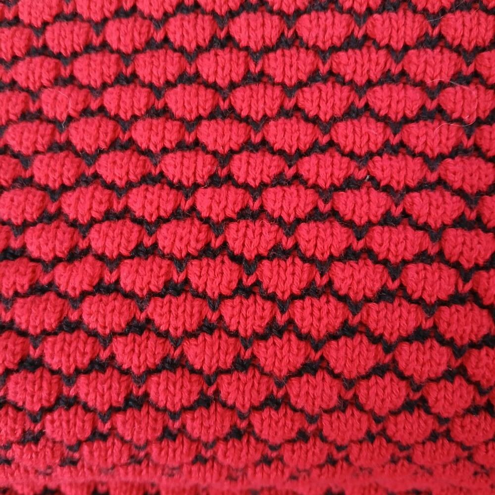 Karen Scott Red & Black Puff Knit Henley Sweater M silver metal clasps V-neck LS - Picture 7 of 16